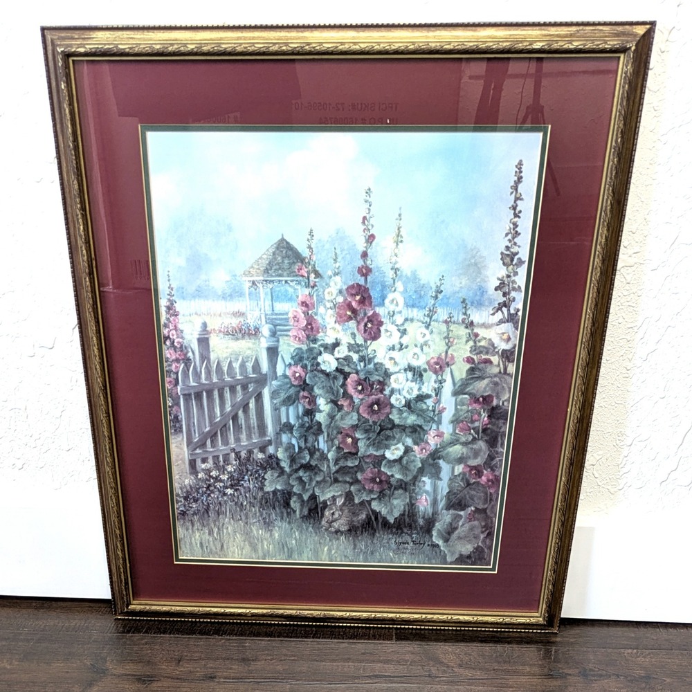 Glynda Turley Hollyhocks II Signed Limited Edition Print 2699/3500 Framed 27x23